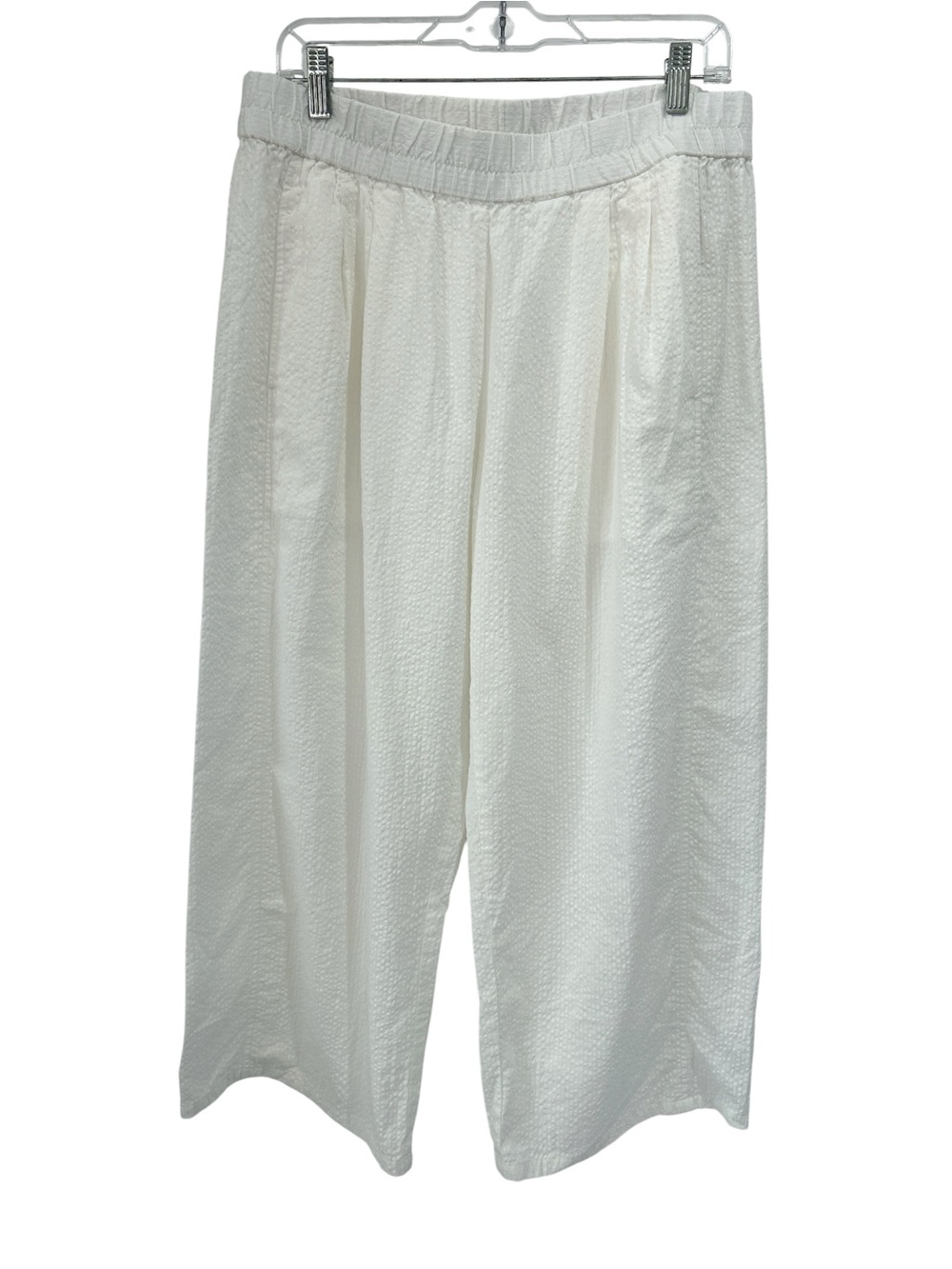 Eileen Fisher 100% Organic Cotton Textured Wide Leg Crop Minimalist White Pants